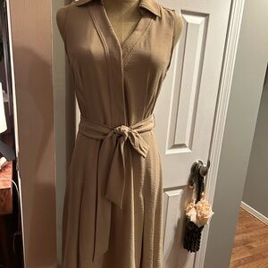 Dkny Tan Long Sleeve Buttoned Shirt Dress